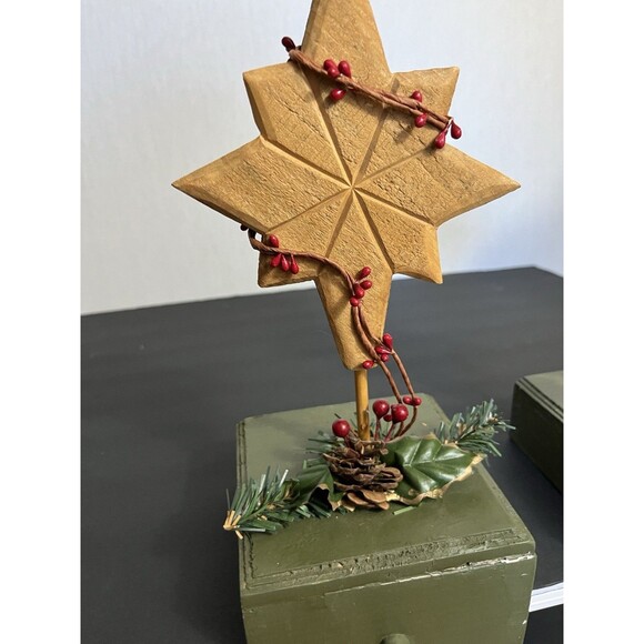 Vintage Set Of 2 Christmas Stocking Holders Farmhouse Cottagecore Wood Handmade - Picture 3 of 5